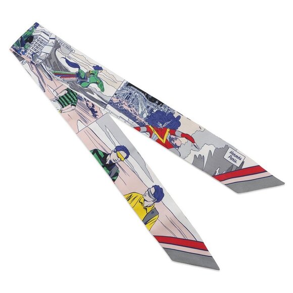 HERMES Twilly WOW Silk100% Gris/Rose/Vert - Picture 9 of 11